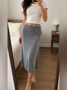 🌺 Gap Fold Over Gray Midi Skirt XS 0 2 Y2K Stretch Maxi